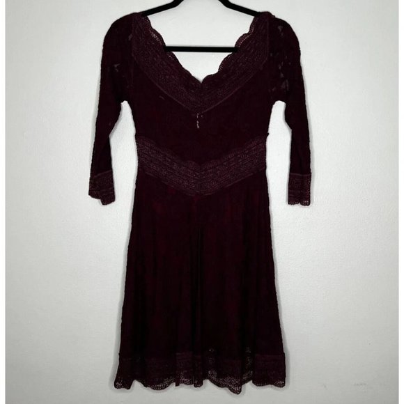 Free People Womens Burgundy Red Lace Dress Size Small - Picture 2 of 11